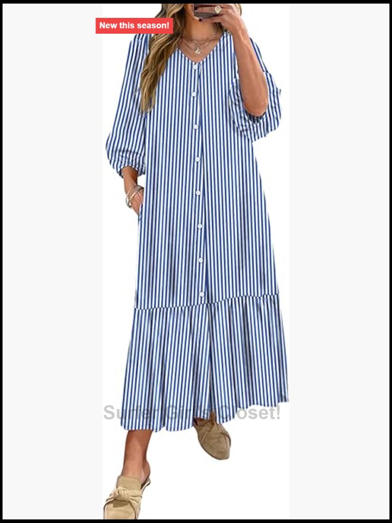 Boho Flowy Maxi Dress With Pockets Puff Sleeve V-Neck